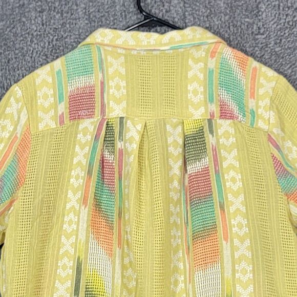Urban Outfitters Shirt Womens L Yellow Short Sleeve Boxy Button Up Frayed Hem - Picture 8 of 11